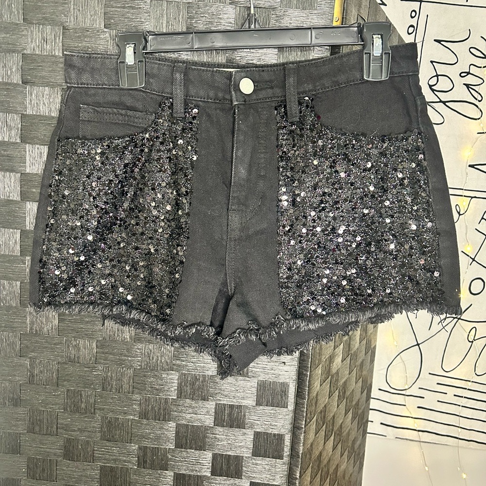 Black Sequin Women's Shorts